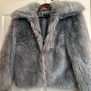 Topshop Faux Fur Jacket Grey US 2